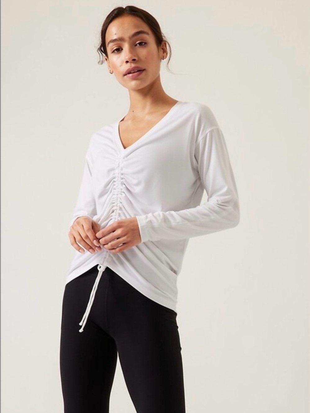 Athleta Crossover Ruched Top, White, Medium NWT